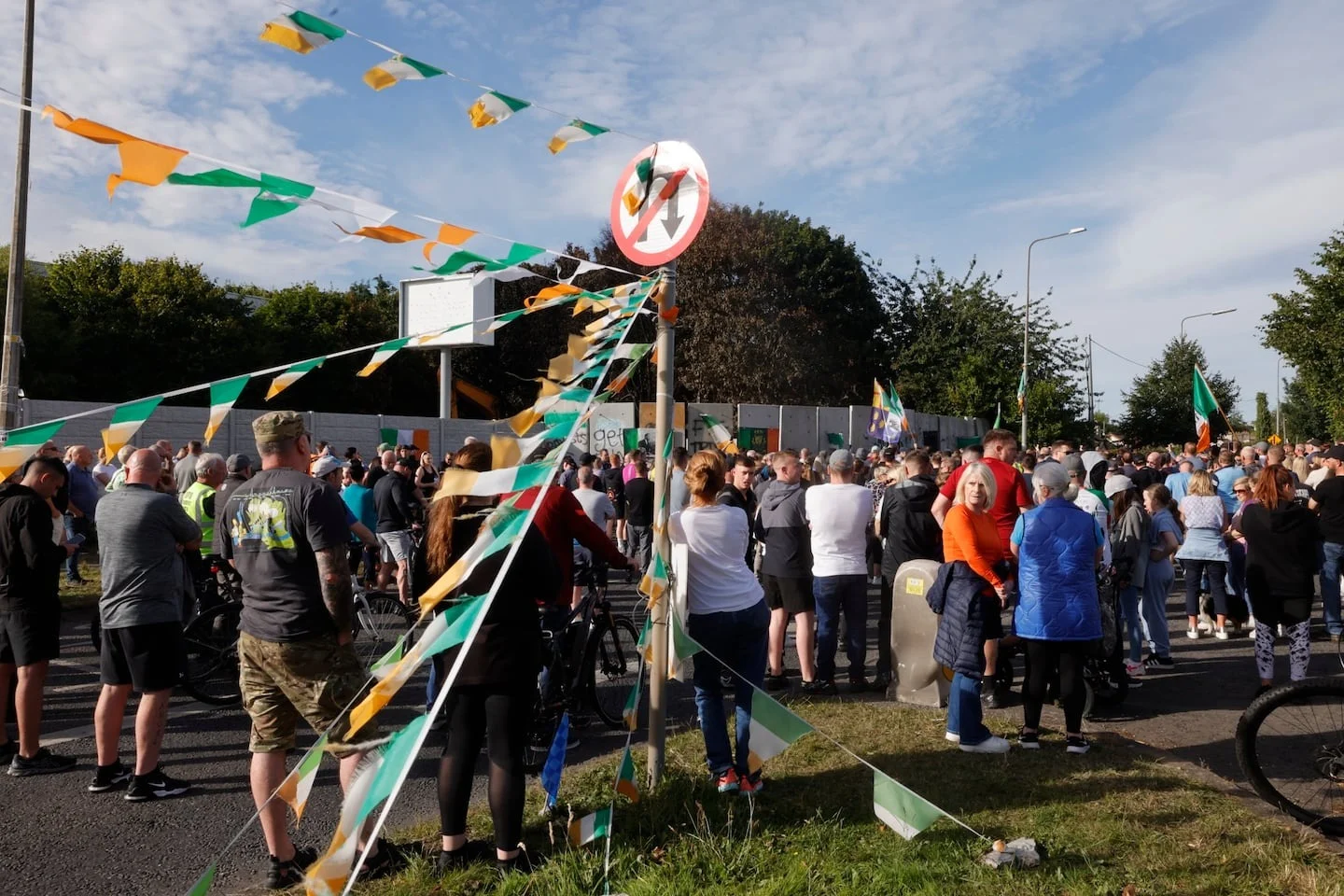 Anti-immigration protesters gathered at the Crown Paints site on Malahide road over the proposed housing of international Protection applicants at the former factory. Photograph by Alan Betson