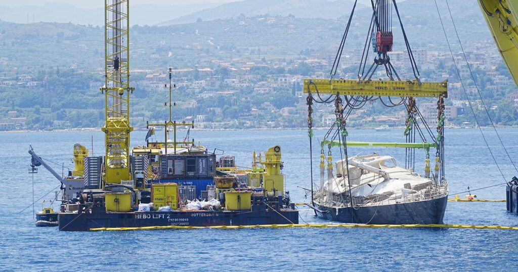 Mike Lynch’s superyacht fully raised above water for first time since it sank