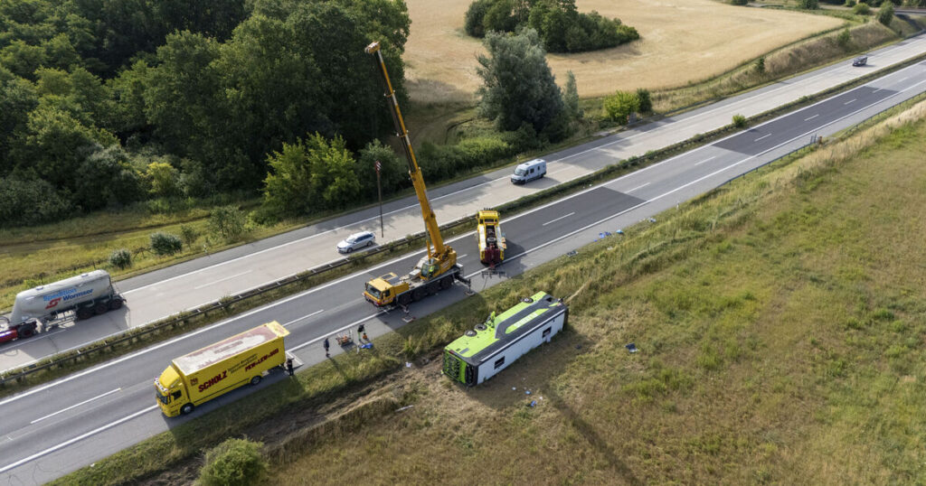 More than 20 injured after coach crashes off road in northern Germany